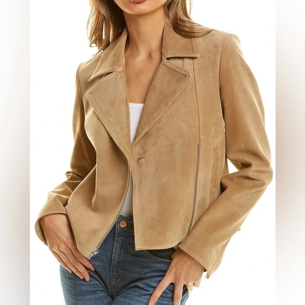 NWT Theory Suede Moto Jacket in Taupe - Picture 13 of 14